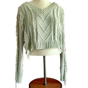 Womens Sweater Size Large Green Green Fringe Indie Avante Garde Western